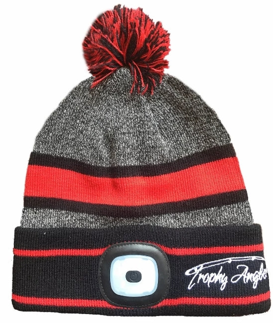 Trophy Rechargable 200 Lumen LED Knit Grey/Red Pom Hat