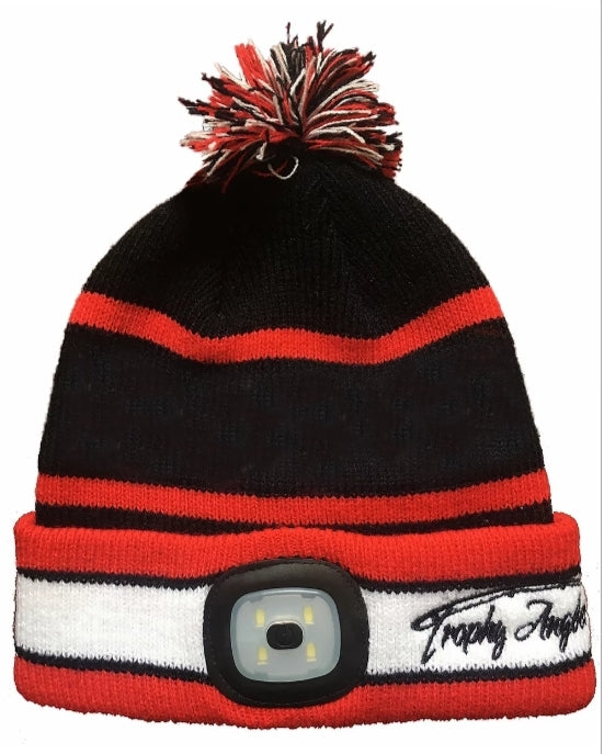 Trophy Rechargable 200 Lumen LED Knit Red/Black Pom Hat